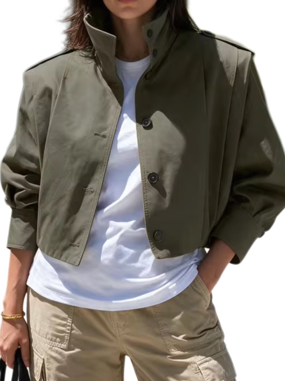 Women's Short Trench Jacket Casual Button-Front Coat